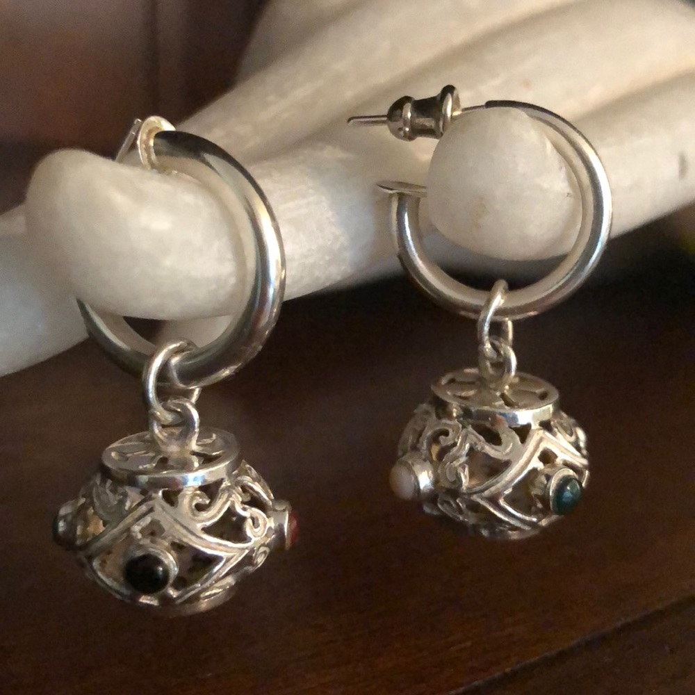 Sterling Silver hoop earrings with color stones